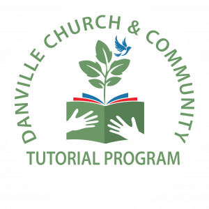 Logo with hands holding a book and plant, surrounded by the text “Danville Church & Community Tutorial Program.”