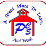 Red schoolhouse graphic with “PCS” and the phrase “A Great Place To Learn And Work.”