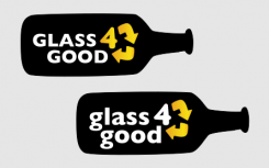 Glass4Good logo with black bottle icons and yellow recycling arrows